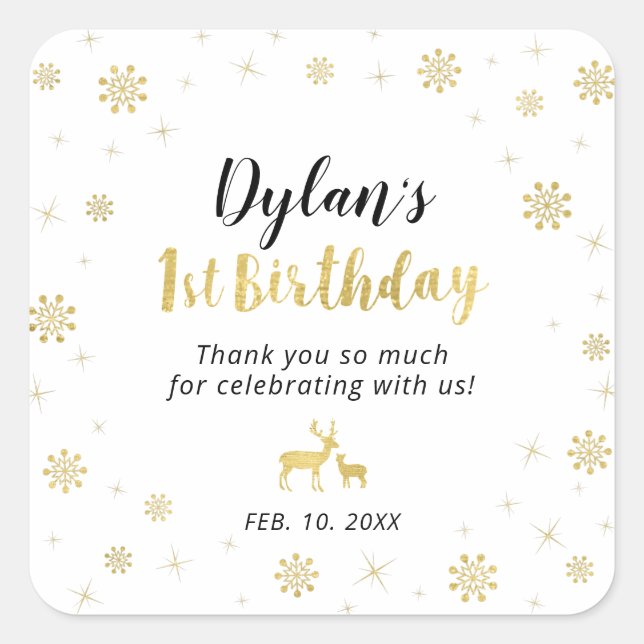 Sticker Carré Hiver Conderland, Custom Gold 1er Anniversaire aut (Devant)