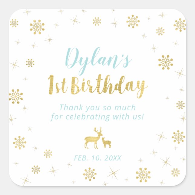 Sticker Carré Hiver Conderland, Custom Gold 1er Anniversaire aut (Devant)