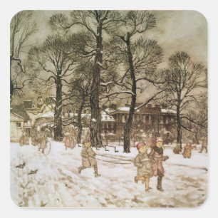 Sticker Carré Hiver d'Arthur Rackham   dans des jardins de