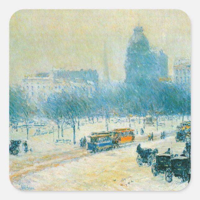 Sticker Carré Hiver en Union Carré par Frederick Childe Hassam (Devant)