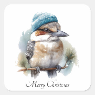 Sticker Carré Hiver Kookaburra voeux, personnalisé