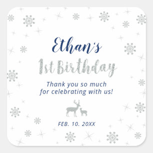 Sticker Carré Hiver onderland, Custom Argent Navy 1er Anniversai