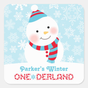 Sticker Carré Hiver ONE derland Anniversaire Snowman