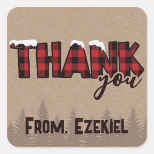 Sticker Carré Hiver ONE derland Buffalo Plaid Anniversaire Merci