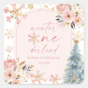 Sticker Carré Hiver Onederland Flocon de neige 1ère fête d'anniv