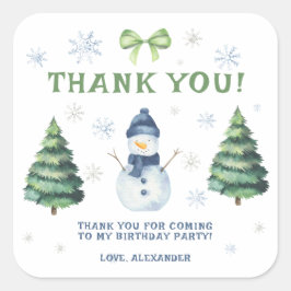 Sticker Carré Hiver Onederland Snowman Anniversaire Merci