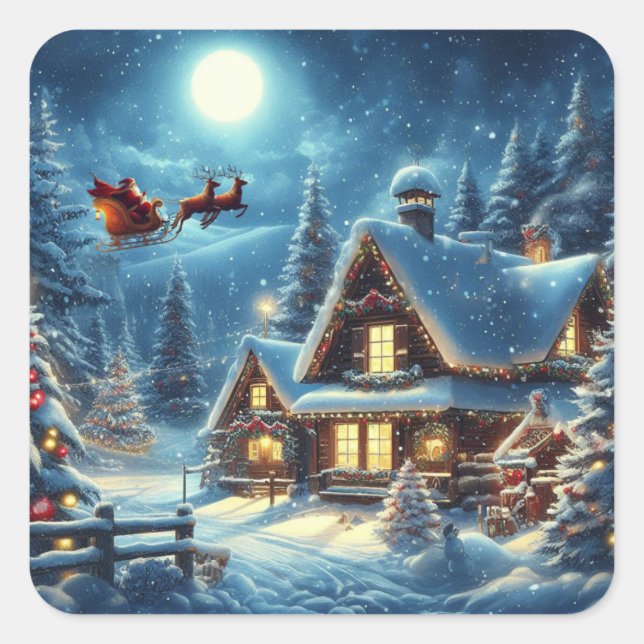 Sticker Carré Hiver/Père Noël/Noël/Neige (Devant)
