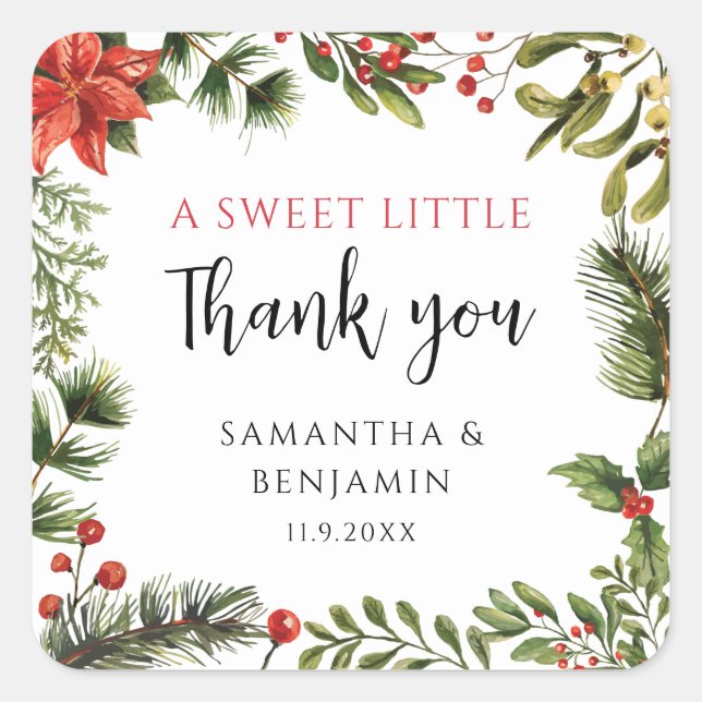 Sticker Carré Hiver Poinsettia Verdure Mariage floral (Devant)