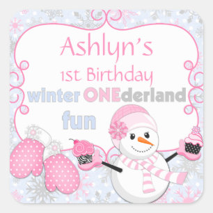 Sticker Carré Hiver Un désert Première Anniversaire Snowman Mitt