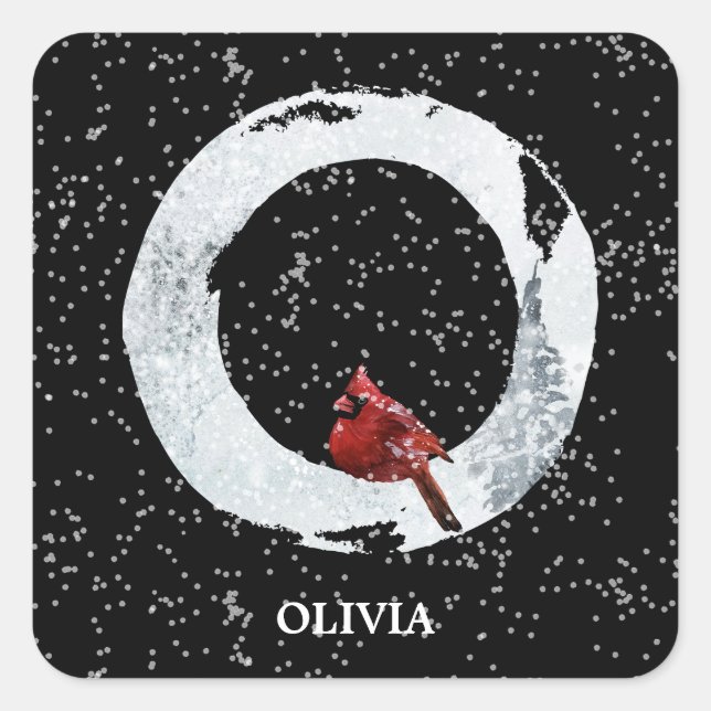 Sticker Carré Hiver Wonderland Alphabet O Monogramme | Oiseau ro (Devant)
