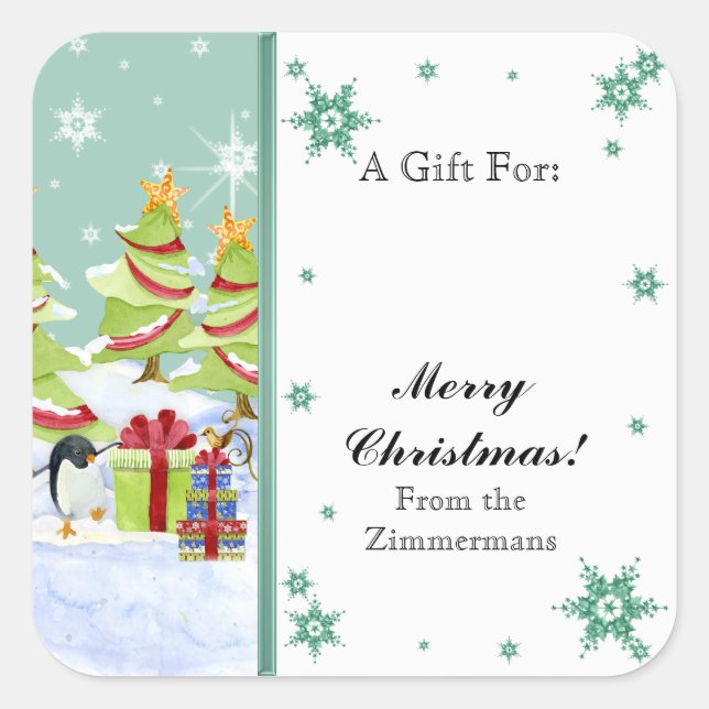 Sticker Carré Hivernal Whimsy mignonne bébé pingouin dans l'étoi (Devant)