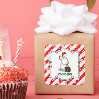 Sticker Carré Ho Ho Joyeux Noël Père Noël mignonne Snowman