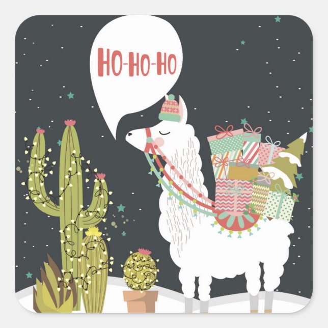Sticker Carré Ho-HoHo Holiday Llama (Devant)