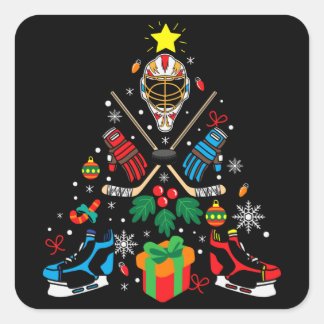 Sticker Carré Hockey Christmas Tree Gift, Hockey Lovers Hobbies