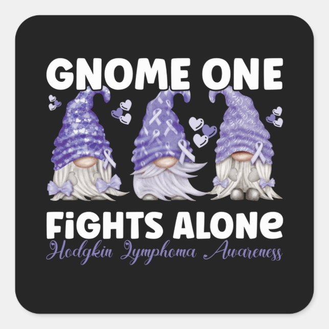 Sticker Carré Hodgkin Lymphoma Cancer Violet Ribbon Gnome (Devant)