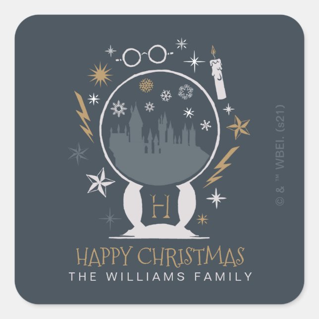 Sticker Carré HOGWARTS™ Snow Globe | Happy Christmas  (Devant)