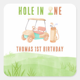 Sticker Carré Hole In One First Birthday Party
