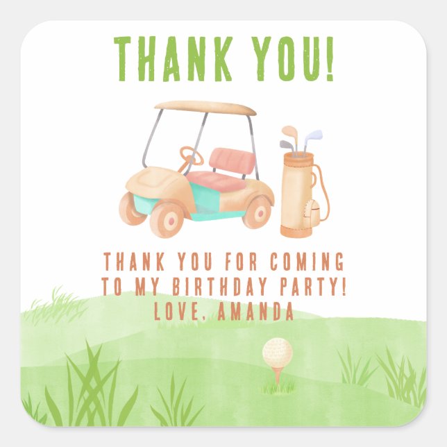 Sticker Carré Hole In One Golf First Birthday Thank you (Devant)
