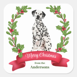 Sticker Carré Holly Banner Chien dalmate Noël