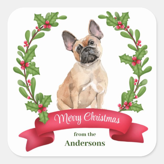 Sticker Carré Holly Banner French Bulldog Noël (Devant)