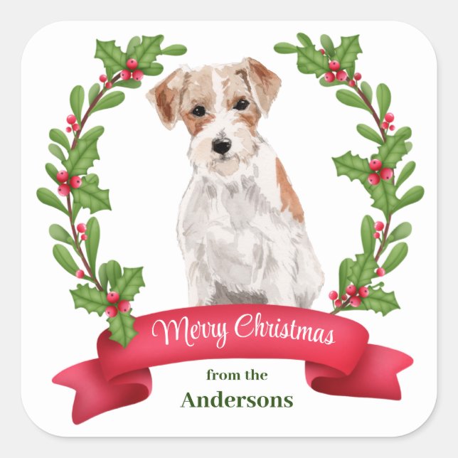 Sticker Carré Holly Banner Jack Russell Terrier Noël (Devant)