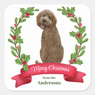 Sticker Carré Holly Banner Labradoodle Chien Noël