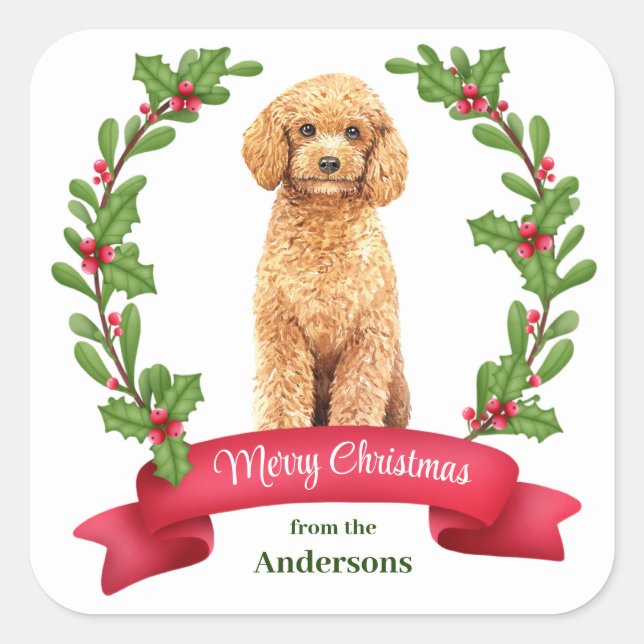 Sticker Carré Holly Banner Poodle Chien Noël (Devant)