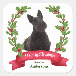 Sticker Carré Holly Banner Scottish Terrier Chien Noël
