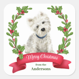 Sticker Carré Holly Banner West Highland White Terrier Noël