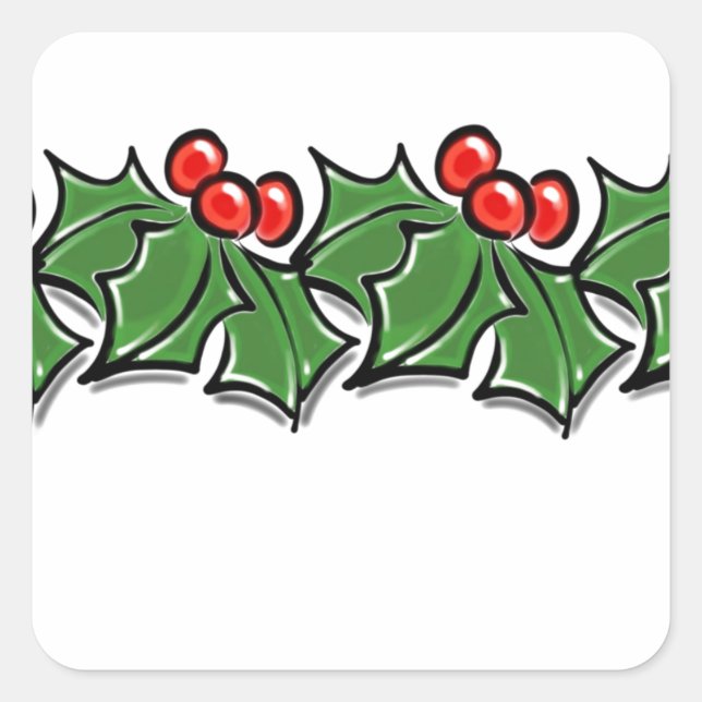 Sticker Carré Holly Feuilles, Holly Berries, couronne de Noël (Devant)