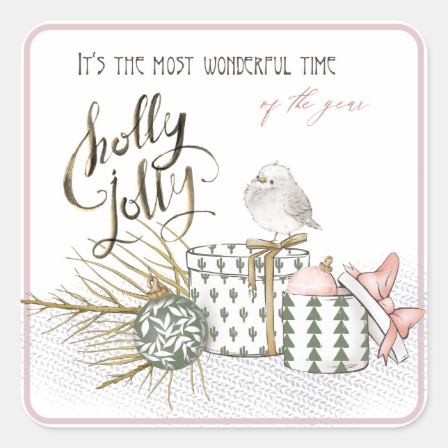 Sticker Carré Holly Jolly Merveilleuse heure Noël (Devant)