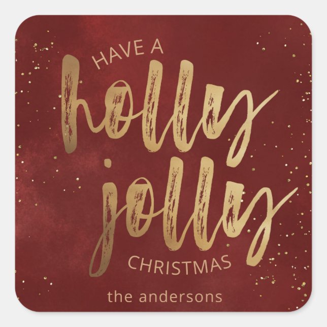 Sticker Carré holly jolly Noël fausse feuille de brush script (Devant)