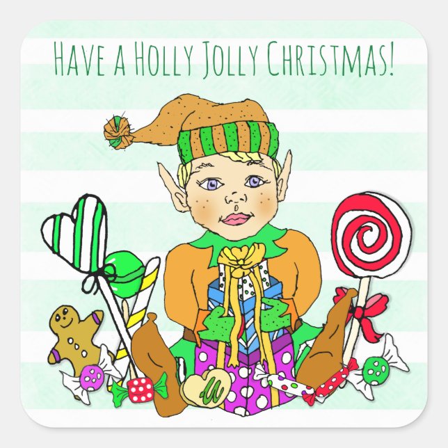 Sticker Carré Holly Jolly Noël Festive Elf (Devant)