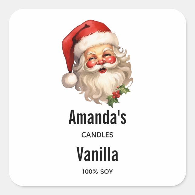 Sticker Carré Holly Jolly Santa Claus Rétro Bougie Business (Devant)