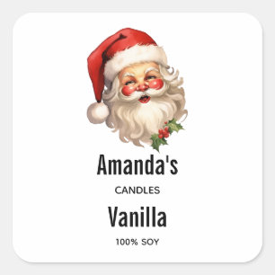 Sticker Carré Holly Jolly Santa Claus Rétro Bougie Business