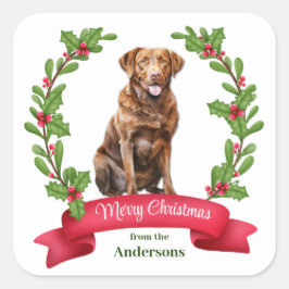 Sticker Carré Holly Wreath Chesapeake Bay Retriever Chien