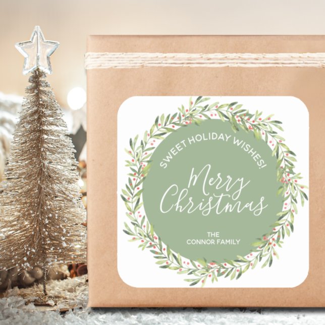 Sticker Carré Holly Wreath Noël Maison de vacances (Créateur téléchargé)