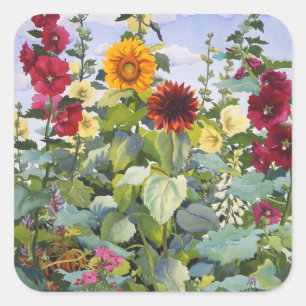 Sticker Carré Hollyhocks et tournesols 2005