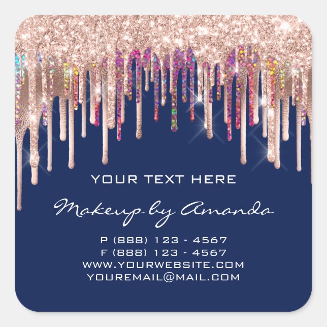 Sticker Carré Holographe maquillage gouttes Blue Navy produit (Devant)
