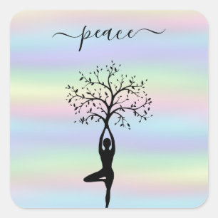 Sticker Carré Holographie moderne, Yoga de la paix