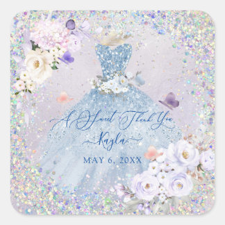 Sticker Carré Holographique Confetti Sweet 16 Dusty Blue Gown