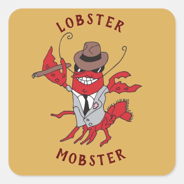 Sticker Carré Homard Homard 🦞 Drôle Cartoon Gangster (Devant)