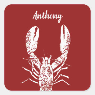 Sticker Carré Homard rouge et blanc Personnalisé
