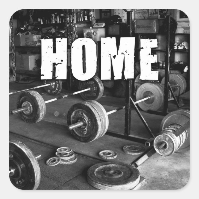 Sticker Carré HOME (Barbells) - Motivation de l'entraînement (Devant)
