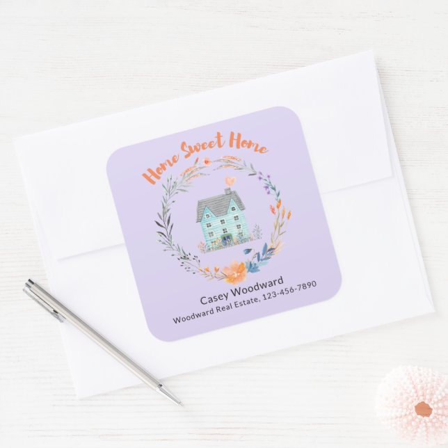 Sticker Carré Home Sweet Home Realtor Promotionnel Budget tendan (Enveloppe)