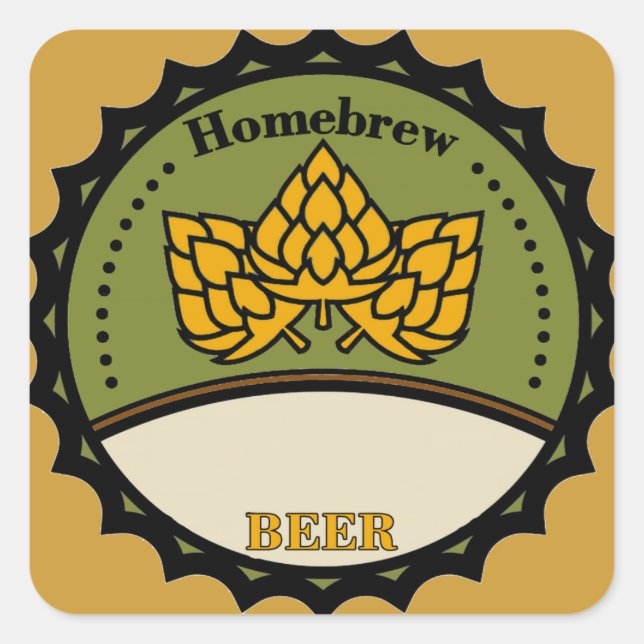 Sticker Carré Homebrew Bière Étiquette, ajoutez un nom. (Devant)