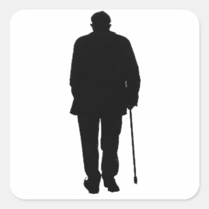 Sticker Carré Homme âgé Marcher noir Silhouette dessin Art