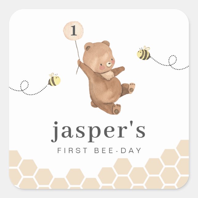 Sticker Carré Honey Bear First Bee day (Devant)