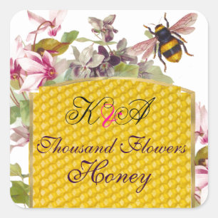 STICKER CARRÉ HONEY BEE, CYCLAMEN ROSE FLEURS DE L'APPAREIL MONO
