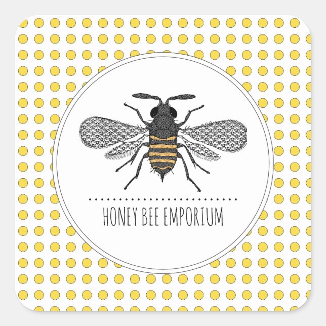 Sticker Carré Honey Bee Logo Apiary Beekeeper Honey Produits (Devant)
